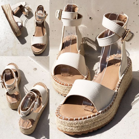 NEW Off White Ivory Ankle Wrap Lace Up Buckle Platform Espadrille Sandals Shoes - Picture 13 of 15